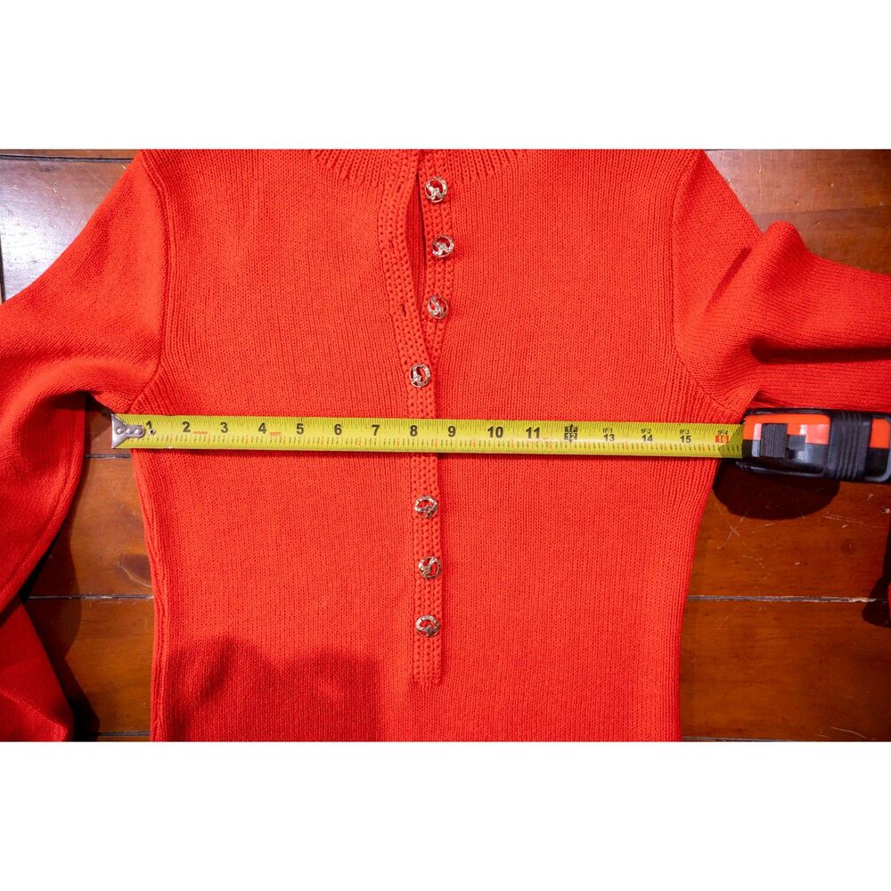 Vintage 1970's St John Knit Red Orange Gold Button Heavy Sweater Top S - Picture 9 of 10